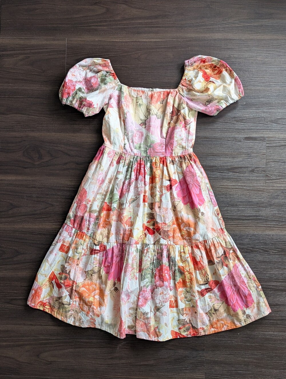 Vince Camuto Floral Cotton Midi Dress 6 Preppy Coquette Cottagecore Feminine